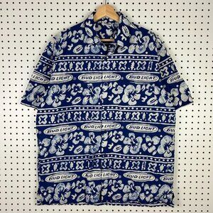 Bud Light‎ Hawaiian Short Sleeve Beach Shirt Medium Rum Reggae Vtg Promo Blue